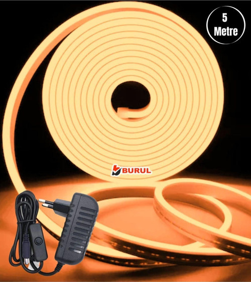 5 Metre Amber Işık Esnek Neon Led Şerit Butonlu Dekoratif Aydınlatma Seti Sb-6535