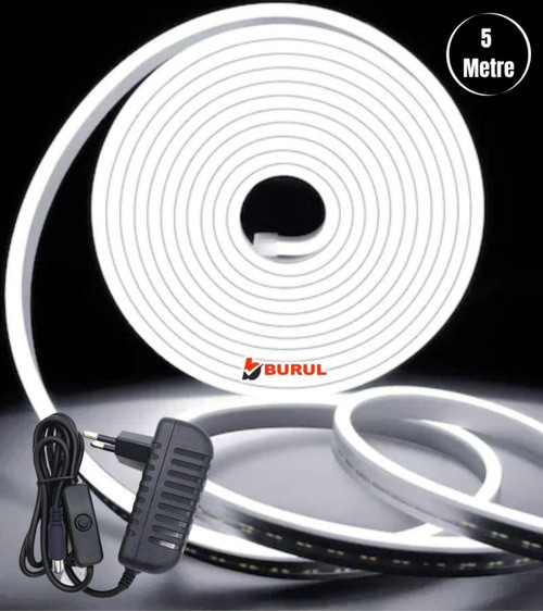 5 Metre Beyaz Işık Esnek Neon Led Şerit Butonlu Dekoratif Aydınlatma Seti Sb-6535