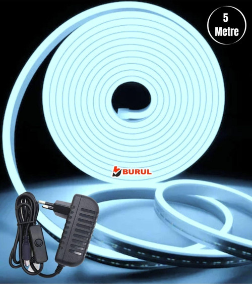 5 Metre Buz Mavisi Işık Esnek Neon Led Şerit Butonlu Dekoratif Aydınlatma Seti Sb-6535