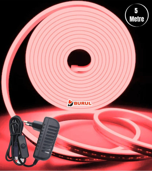 5 Metre Kırmızı Işık Esnek Neon Led Şerit Butonlu Dekoratif Aydınlatma Seti Sb-6535