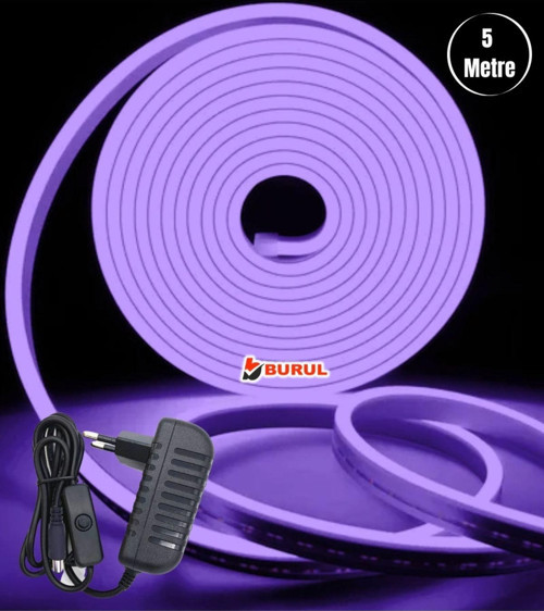 5 Metre Mor Işık Esnek Neon Led Şerit Butonlu Dekoratif Aydınlatma Seti Sb-6535