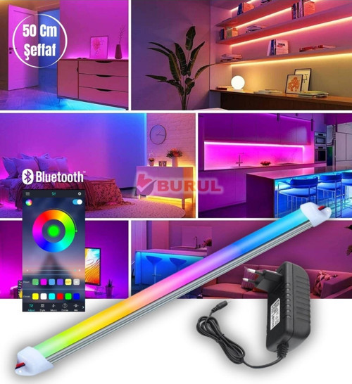 50 Cm Şeffaf 256 Renk Bluetooth Kontrol Rgb Çubuk Şerit Led Renk Değiştiren Led Işık Sb-6543