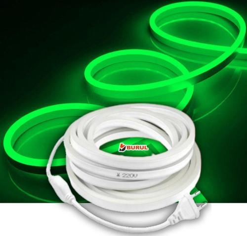 50 Metre Yeşil Işık Neon Led Şerit Dış Mekan Silikonlu Esnek Dekoratif Aydınlatma 220V Fişli Sb-6509