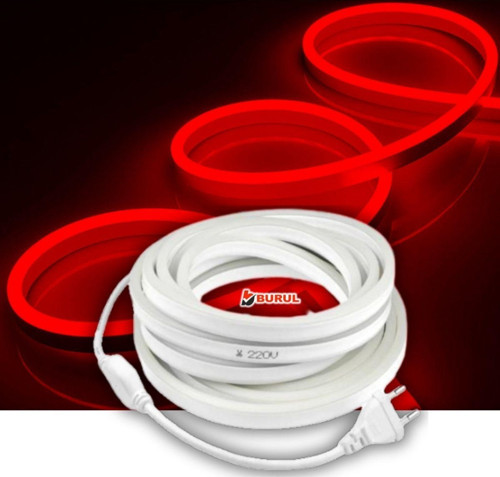 2 Metre Kırmızı Işık Neon Led Şerit Dış Mekan Silikonlu Esnek Dekoratif Aydınlatma 220V Fiş Sb-6509