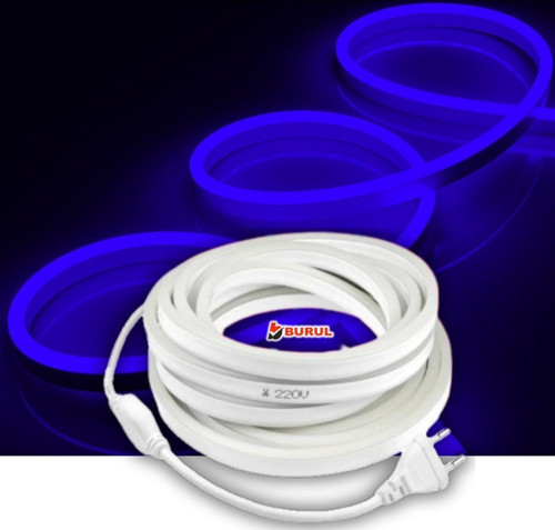 2 Metre Mavi Işık Neon Led Şerit Dış Mekan Silikonlu Esnek Dekoratif Aydınlatma 220V Fişli Sb-6509