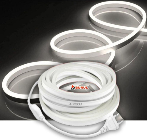 30 Metre Beyaz Işık Neon Led Şerit Dış Mekan Silikonlu Esnek Dekoratif Aydınlatma 220V Fişli Sb-6509