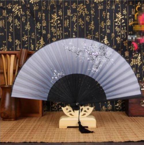 - Vintage Yelpaze Özel Hediye Kutusu Ile Kaliteli, Kumaş, Bambu Siyah Şık Japon Yelpaze