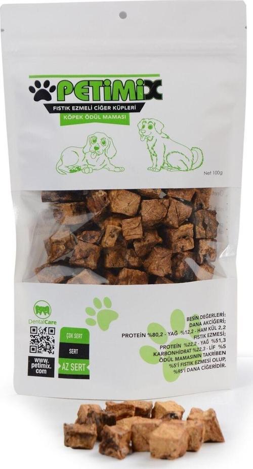 Fıstık Ezmeli Dana Ciğer Küpleri 100G Köpek Ödül Maması