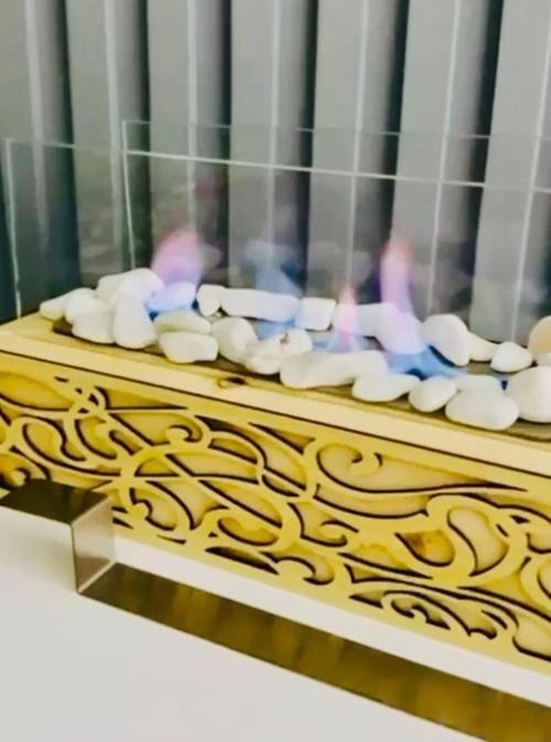 Ahşap Masa Üstü Doğal Ahşap İşlemeli Bioethanol Şömine Sertifikalı Yakıt Ve Dekoratif Taş