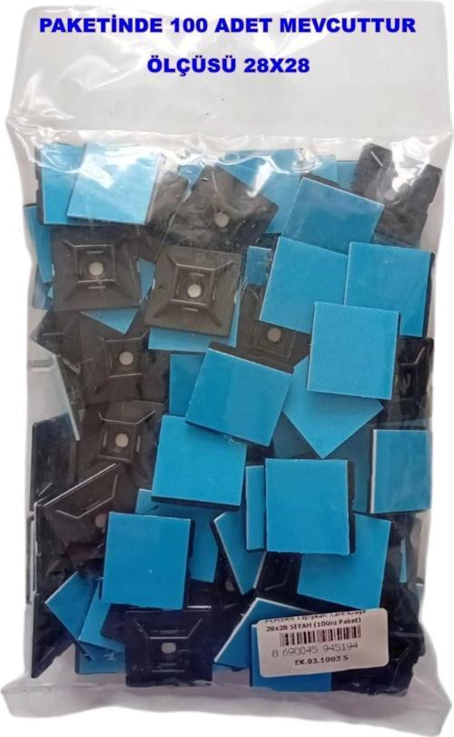 Yapışkan Kare Kroşe 28x28 SİYAH (100lü Paket)