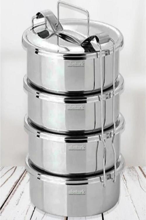 15x6cm 4 Kap Isıtılabilir Sefer Tası 4-5 Kişilik Paslanmaz Çelik Yemek Taşıma Kabı 750ml x4=3 litre