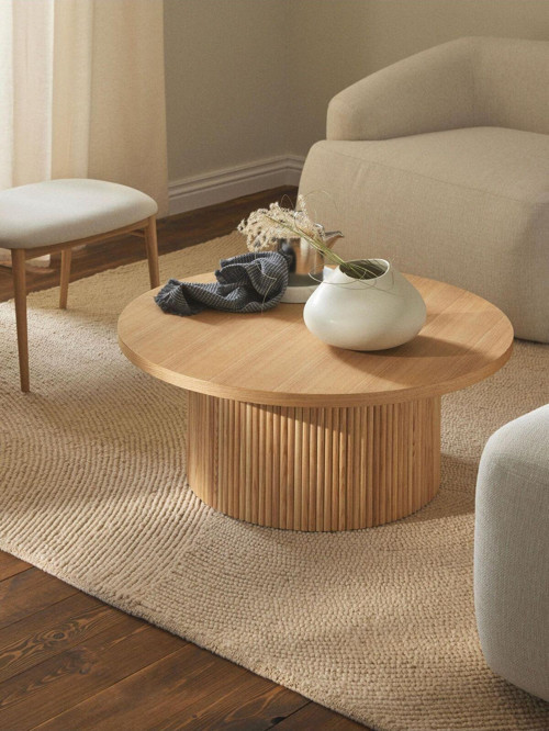 Eriza Nare, Yuvarlak Modern Çıtalı Orta Sehpa, Natural