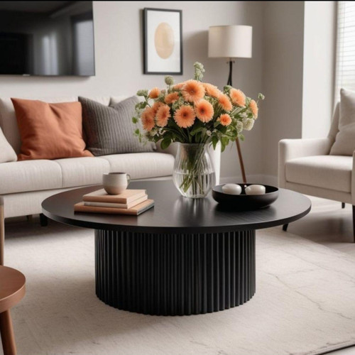 Eriza Nare, Yuvarlak Modern Çıtalı Orta Sehpa, Siyah