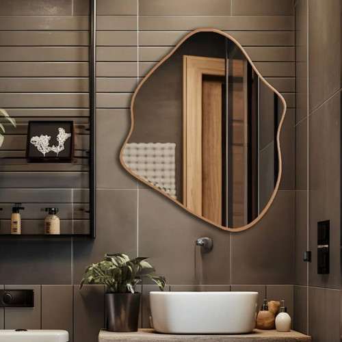 Eriza Geometrik Ahşap Taban 100Cm Modern Duvar Aynası, Boy Aynası (Code:01)