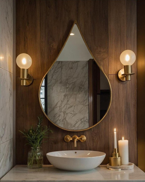 Eriza Su Damlası, Ahşap Taban 100Cm Modern Duvar Aynası, Boy Aynası, Banyo Aynası (Code:04)