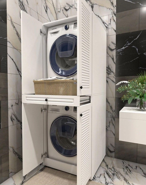 Eriza Banyo Dolabı, Çamaşır Sepeti Çekmeceli Çamaşır Ve Kurutma Makinesi Dolabı (Code 02)