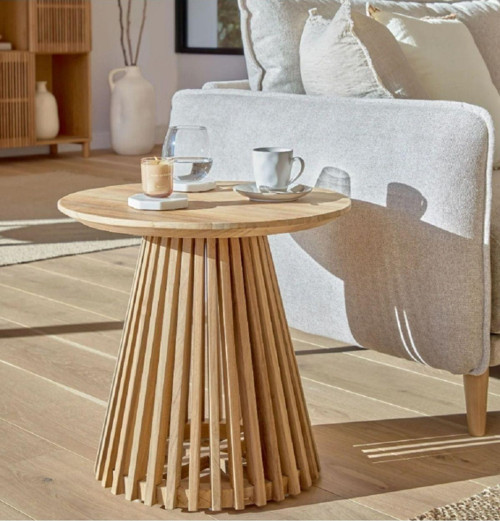 Eriza Side, Yuvarlak Country Çıtalı Yan Servis Sehpası, Naturel