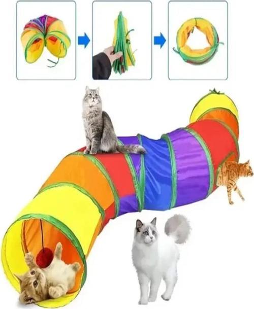Katlanabilir Kedi Oyun Tüneli Gökkuşağı 117 Cm + Organik Kedi Çimi 2 Li
