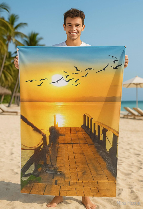 Yetişkin Unisex 70x140 Cm Yaz Desenli Plaj ,Deniz , Banyo Havlusu Ocean