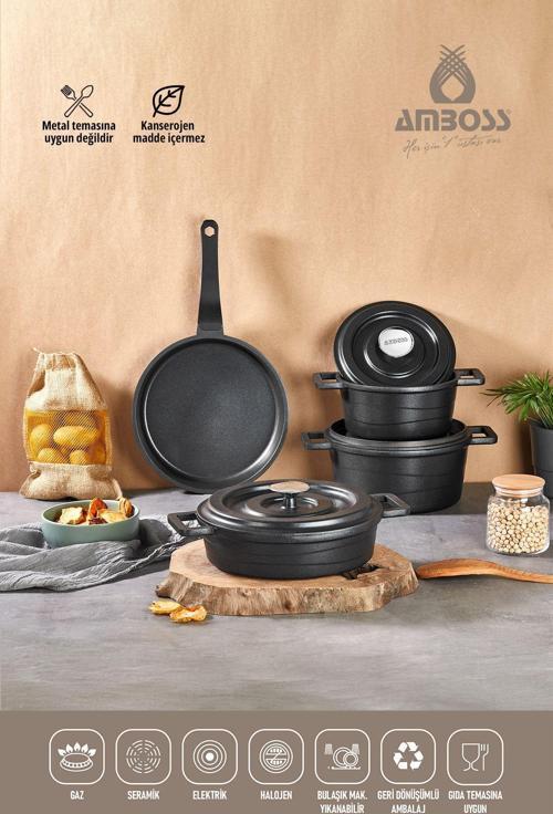 7 Parça Copper Döküm Tencere Seti (SİYAH)