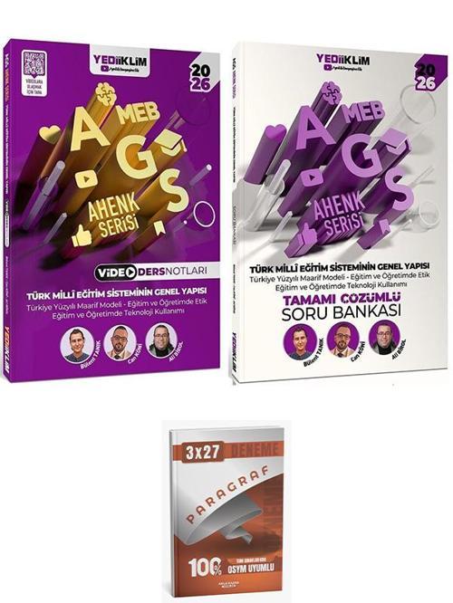 Yediiklim 2026 MEB-AGS Türk Milli Eğitim Sisteminin Genel Yapısı Video Ders Notları + Soru Bankası 2 li Set Anla Kazan D