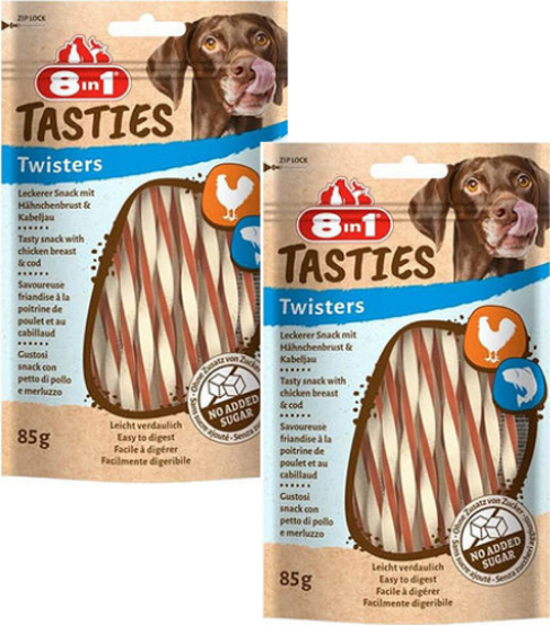 Tasties Twisters Tavuklu ve Balıklı Burgu Çubuk Köpek Ödül Maması 85Gr X 2 Adet