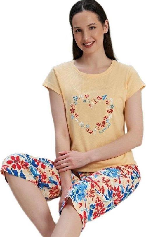 Fiore Notturno Tasarım Kaprili Kadın Pijama Takımı Pamuklu Yazlık  M/XXL