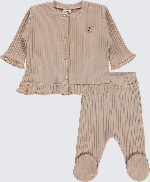 Kız Bebek Pijama Takımı 3-6 Ay Koyu Pudra