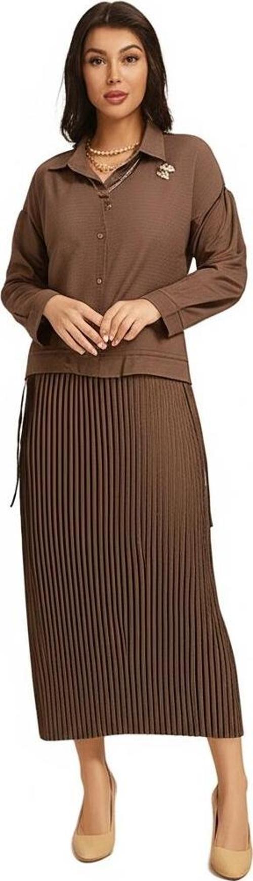 Kadın Tesettür Takım Pamuklu Keten Kumaş Kolyeli Gömlekli Etekli Oversize OPKTT25SRNMOD44