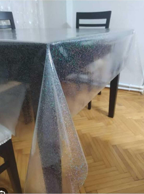 Simli Şeffaf Masa Örtüsü (Kat İzi Olmadan Rulo Şeklinde Gönderim)