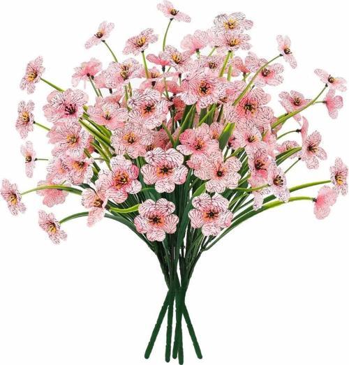 6lı Set Yapay Çiçek Sazlı Mine Pembe Renk 5 Dallı 33cm