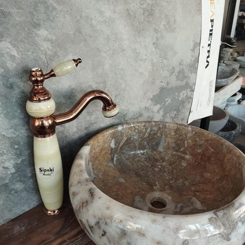 Bronz Onyx Detaylı Uzun Çanak Lavabo Bataryası