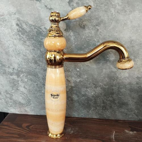 Gold Onyx Detaylı Uzun Çanak Lavabo Bataryası