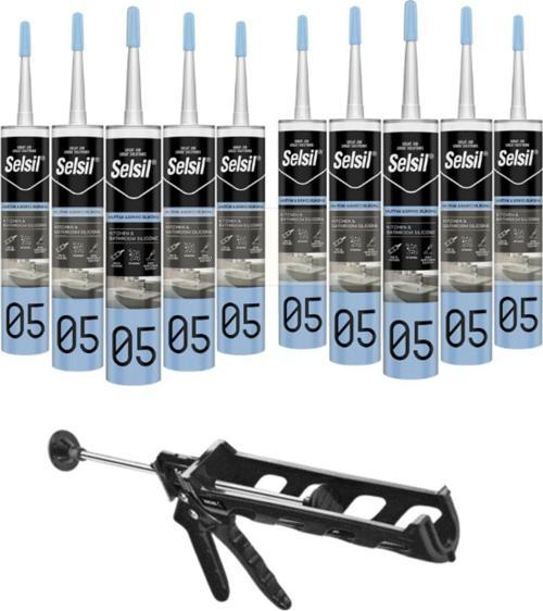 Duşakabin Silikonu Şeffaf 280 Ml (10 Adet), Plastik Tabanca