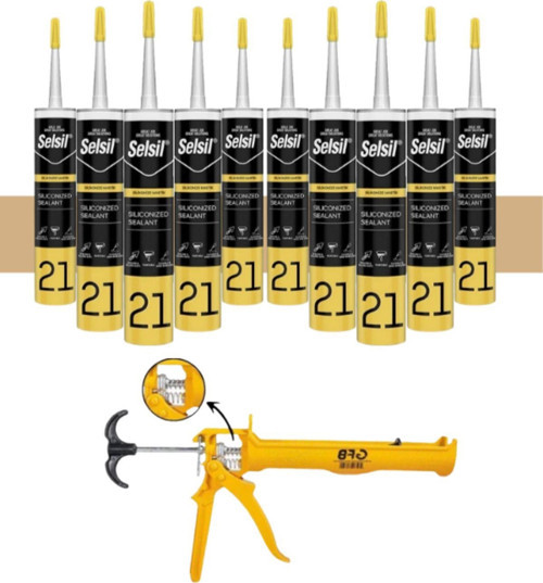 Silikonize Bej Mastik 500 Gr. 10 Adet + Gfb Alüminyum Silikon Tabancası