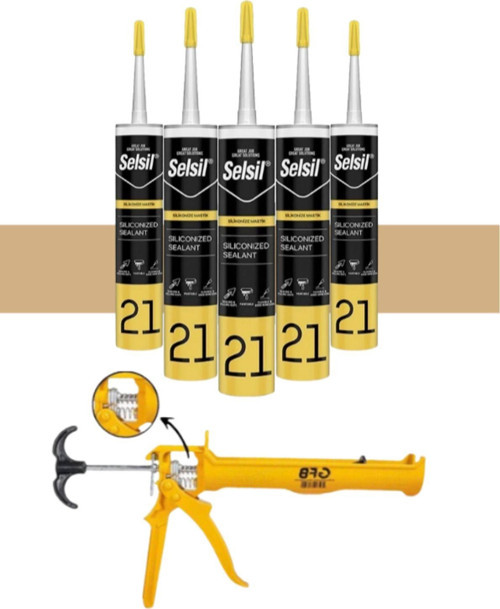 Silikonize Bej Mastik 500 Gr. 5 Adet + Gfb Alüminyum Silikon Tabancası