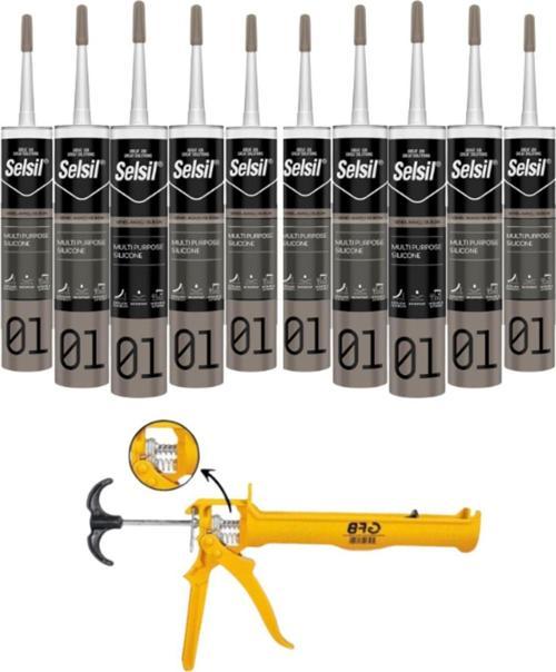 Genel Amaçlı Şeffaf Silikon 280 Gr. 10 Adet +  Gfb Alüminyum Silikon Tabancası
