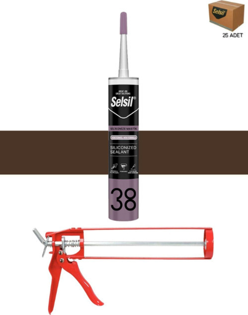 Silikonize Koyukahverengi Mastik 500 Gr. 25 Adet + Demir Silikon Tabancası