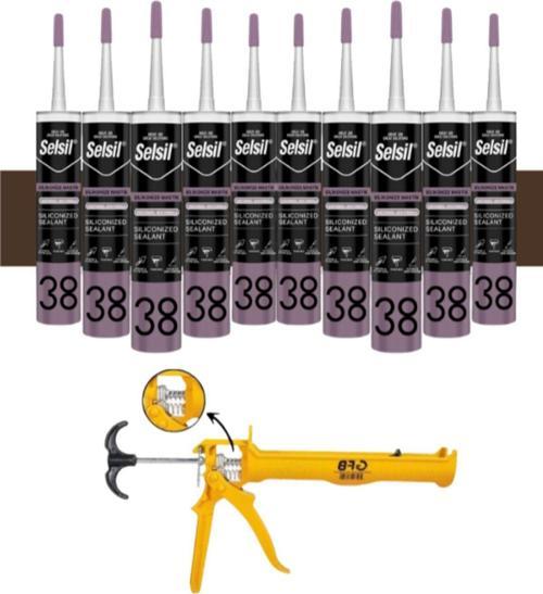 Silikonize Koyukahverengi Mastik 500 Gr.  10 Adet +  Gfb Alüminyum Silikon Tabancası