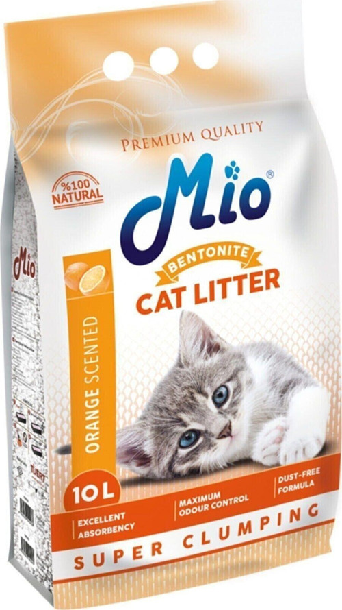 Portakal Kokulu Ince Taneli Süper Topaklanma Koku Hapsedici Kedi Kumu Bentonite Mio 10 Litre