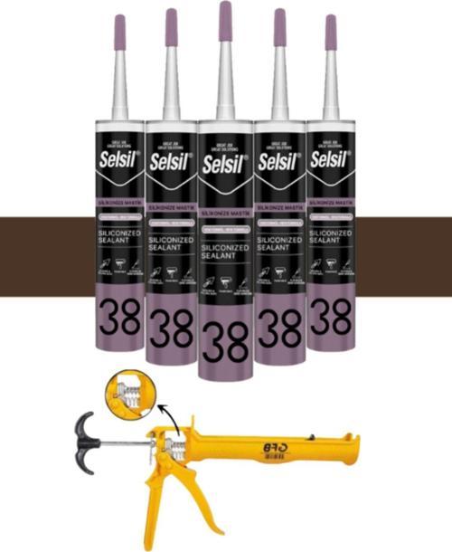 Silikonize Koyukahverengi Mastik 500 Gr. 5 Adet +  Gfb Alüminyum Silikon Tabancası