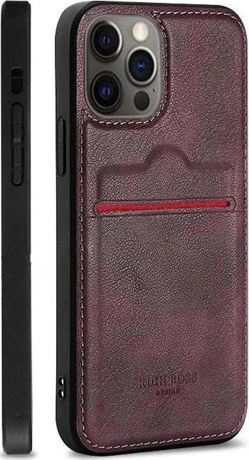 Iphone 14 Pro Max Uyumlu Kartlıklı Lüx Deri Kılıf Bordo