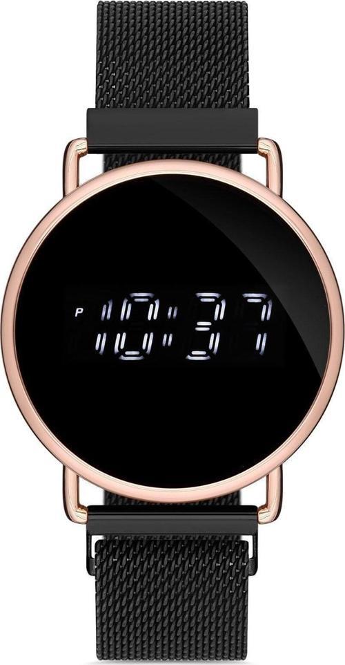 Siyah Rose Gold Kadın Hasır Kordon Dijital Kol Saati