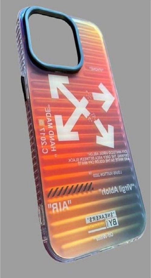 Iphone 14 Pro Max Off White Kalın Kaliteli Silikon Renkli Hologram Baskılı Kılıf