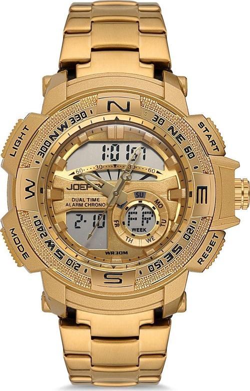 Erkek Kol Saati Dijital Analog Çelik Kordon Altın Rankli