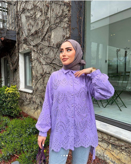 İnci Detaylı Brode Kumaş Astarlı Tesettür Fisto Gömlek
