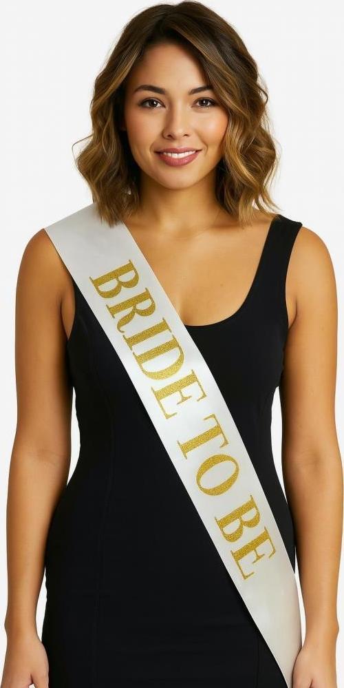 Nessiworld Beyaz Saten Üzerine Kalın Altın Yazılı Bride To Be Kuşağı