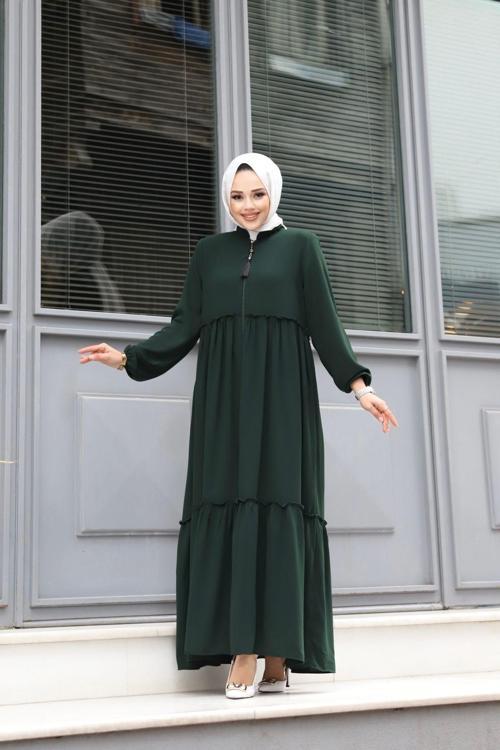 Rabia Krep Kumaş Tesettür Giyim Kadın Büzgülü Ferace