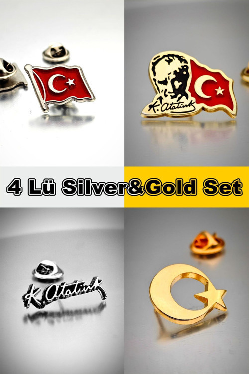 4 Lü Yaka Rozeti Silver&Gold Set