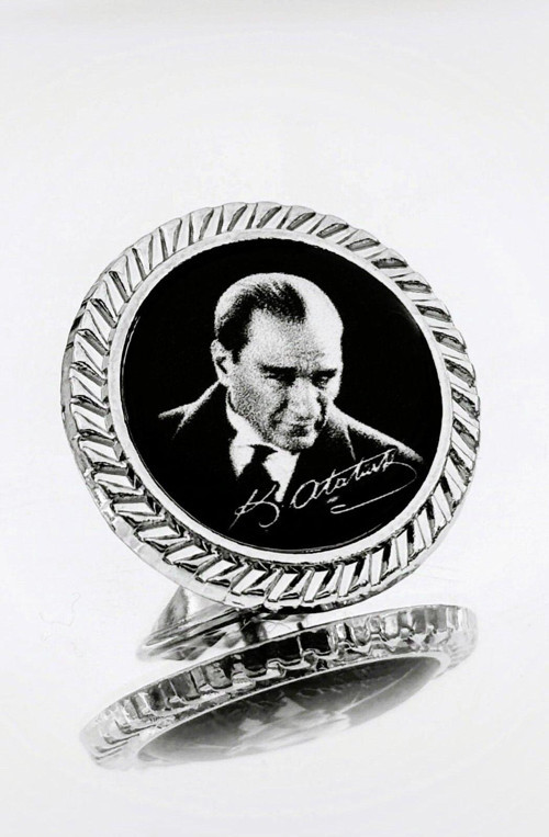 Atatürk Gümüş Kaplama / Damla Mineli Yaka Rozeti